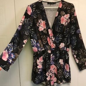 Deep V floral romper